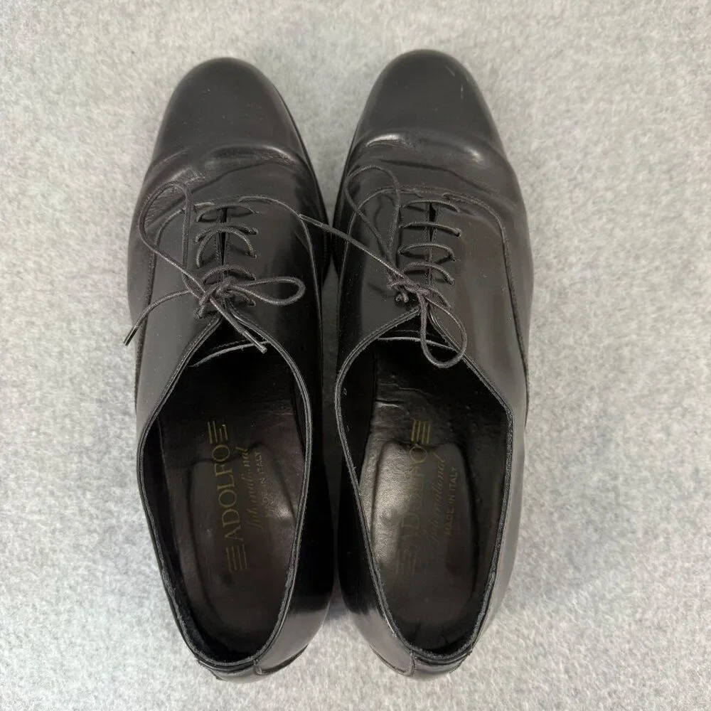 Adolfo Mens Size 9 Black Patent Leather Oxford Dress Shoes Lace‎ Up Office Round